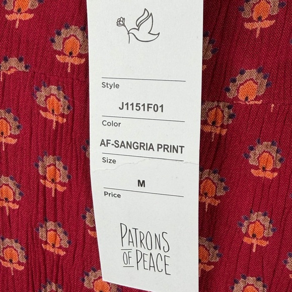 Patrons of Peace NWT size M  Boho Sexy Festival Red Patterned Sleeveless Blouse - Picture 3 of 10